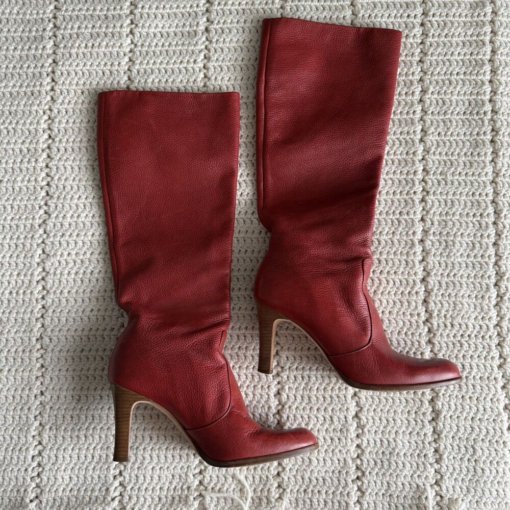 Antonio Melani Women Size 6.5 Red Knee High Pebbled Leather Boots Made In Italy